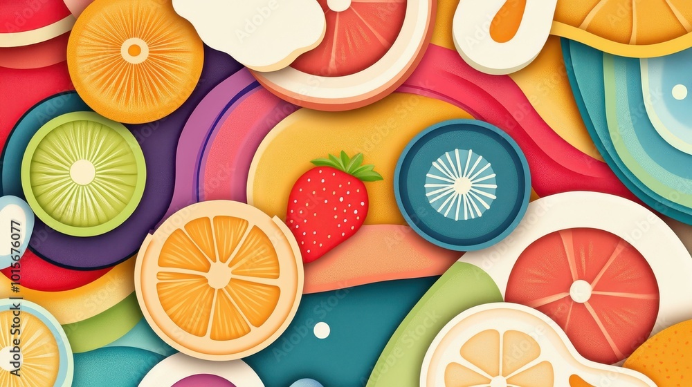 Wall mural Explore vibrant abstract wallpaper showcasing macro shots of fruits and vegetables, perfect for a fresh, organic touch.