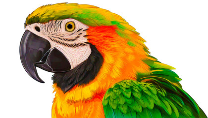 Fototapeta premium Vibrant Colorful Yellow Macaw With attractive Eyes Against a Clean White Canvas
