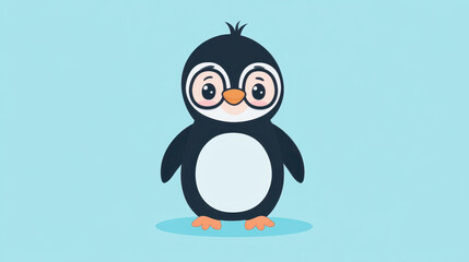 Obraz premium Whimsical cartoon of a cute boy in a penguin suit, showcasing vibrant colors and playful textures for a fun vibe.