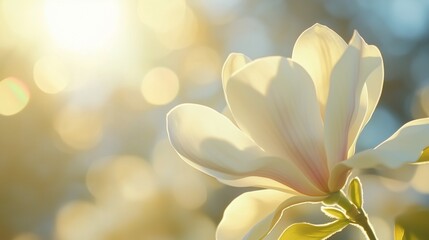 Fototapeta premium Magnolia white macro flower vivid vibrant blurred nature background