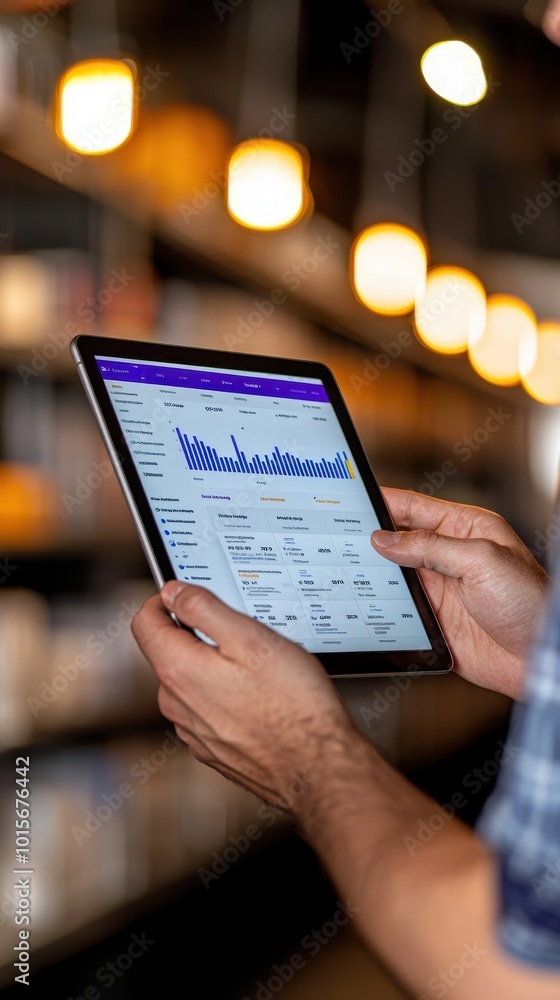 Aufkleber person using tablet for data analysis in a modern workspace with ambient lighting