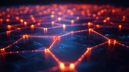 Fototapeta premium A wireframe connection structure with light beams, highlighting the interconnected nature of technology and communication.