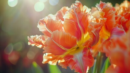 Fototapeta premium Parrot tulip closeup macro flower with blurred background