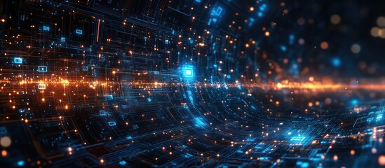 Obraz premium Abstract digital background with glowing lines and particles.