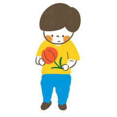手描き 子どもとチューリップ（男の子）