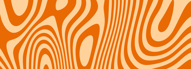 Retro caramel line background. Salted caramel liquid desert texture. Wavy swirl candy pattern for poster, cover, banner, pamphlet, flyer. Orange nougat hippie wallpaper in 60s or 70s style. Vector