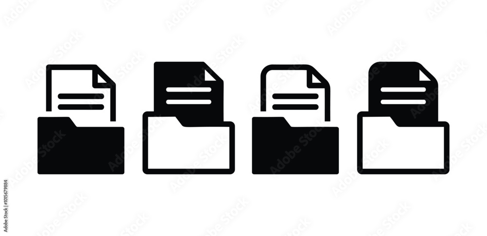 Poster set of file folder with letter document data icon symbol sign vector design black white color modern