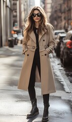 Fototapeta premium 35. A chic urban outfit with a stylish trench coat and ankle boots