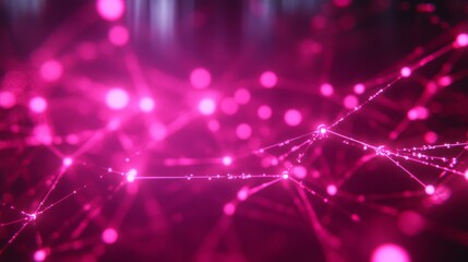 Fototapeta premium Abstract Pink Network of Connected Lines and Glowing Dots