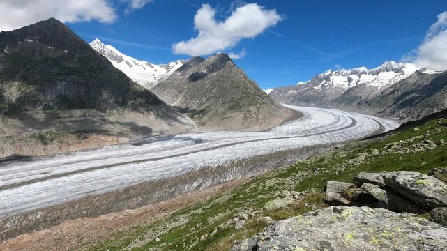The large Aletsch Glacier UNESCO World Heritage in the Swiss Alps near Bettmeralp and Aletsch Arena - zoom in