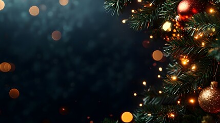 Christmas Tree Ornament Lights Bokeh Background.