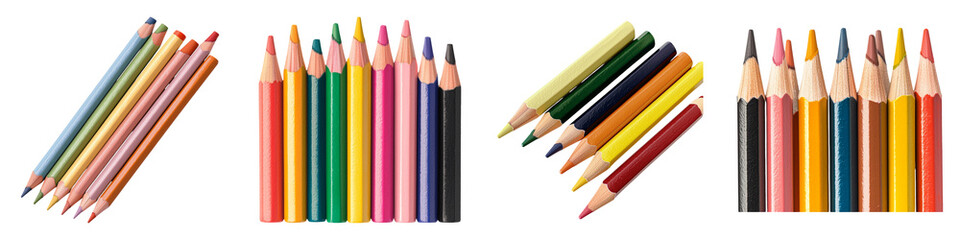 Fototapeta premium A colorful assortment of sharpened colored pencils arranged in groups against a dark background.