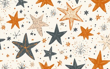 Obraz premium A delightful hand-drawn seamless pattern with stars and starfall, reflecting a bohemian vibe. 