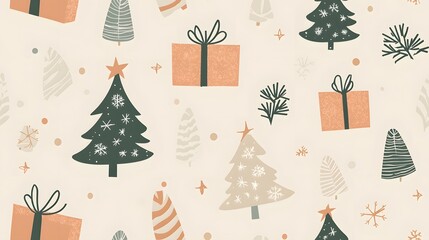 Christmas Tree Pattern with Presents and Stars.