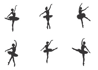Ballerina performing dance in silhouette on white background. © Agoeng