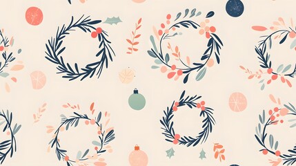 Festive Wreath Seamless Pattern.
