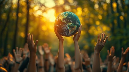 Active youth ask for urgent action to save the planet, focusing on ecology and environmental protection for future generations.