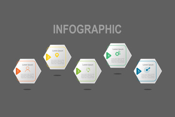 infographic elements template, business concept with 5 steps, white hexagonal shapes design for workflow layout, diagram, annual report, web design.Creative banner, label vector