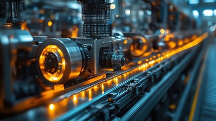Advanced machinery operates in a modern factory, representing the integration of high-tech equipment in manufacturing processes.