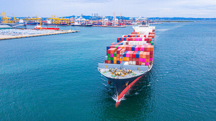 Container ships transport containers for international export and import.