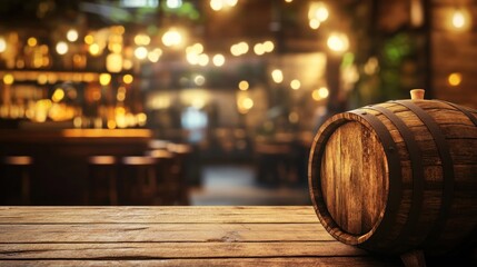 Wooden Barrel on a Table in a Bar
