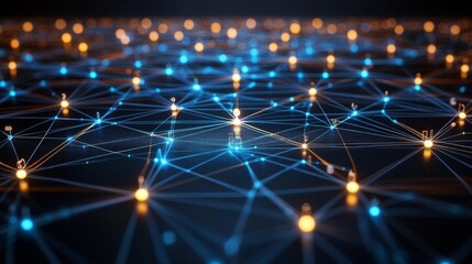 Fototapeta premium Interconnected Network of Blue and Orange Nodes