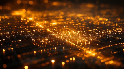 Fototapeta premium Golden Lights on a Network of Lines and Points