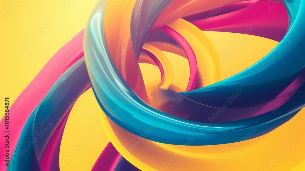 Aufkleber bright and glossy ribbons twist and intertwine in a vibrant, abstract design against a light backgro