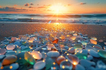 Obraz premium Depicts the natural beauty and transformative power of the ocean, turning broken glass into smooth, polished treasures.