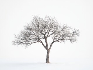 Obraz premium A tree with delicate, sprawling branches, isolated on a plain white background, highlighting the natural complexity