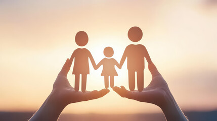 A child holding a parents hand, casting sweet shadows, symbolizes love and joy against a soft, blurred backdrop.
