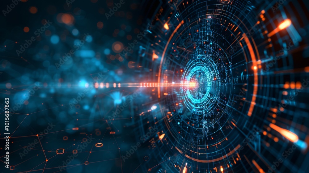 Aufkleber high-tech nanotechnology background with a blend of nano-machinery and digital interfaces