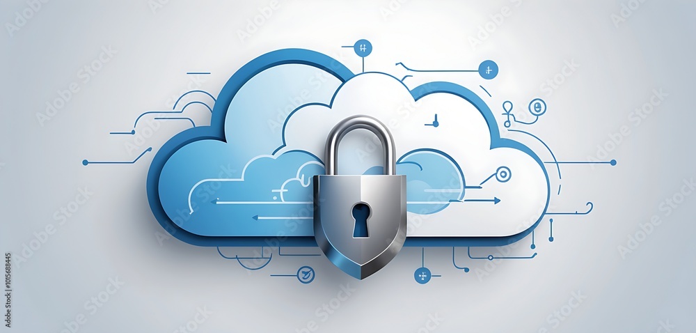 Poster cybersecurity assurance: abstract representation of cloud security services and data protection