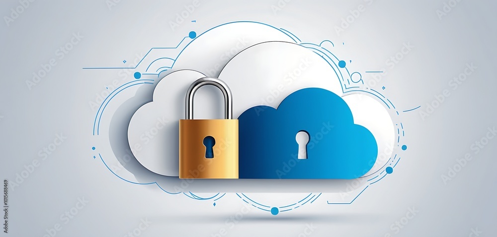 Poster secure cloud solutions: integrating cloud icons and padlocks for data safety