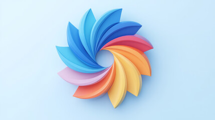 A colorful abstract design of 3D shapes creating a circular pattern.