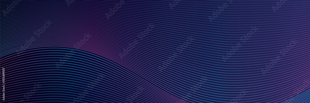 Poster abstract glowing wave lines on dark blue background. dynamic wave pattern. modern flowing wavy lines