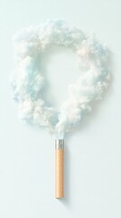 E-Cigarette Forming Cloud Ring Signifying Vaping, Created with Seafoam-Like Waves in Minimalist Art Style