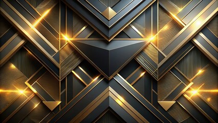 Obraz premium A captivating abstract geometric composition featuring sleek black and gold accents, with glowing lights creating a dynamic and luxurious visual spectacle.