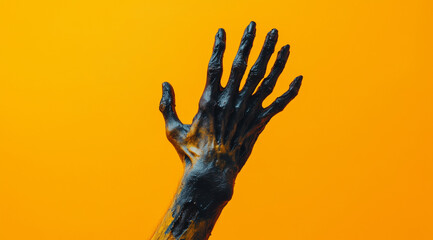 A scary hand on a yellow background, created with Generative AI technology.