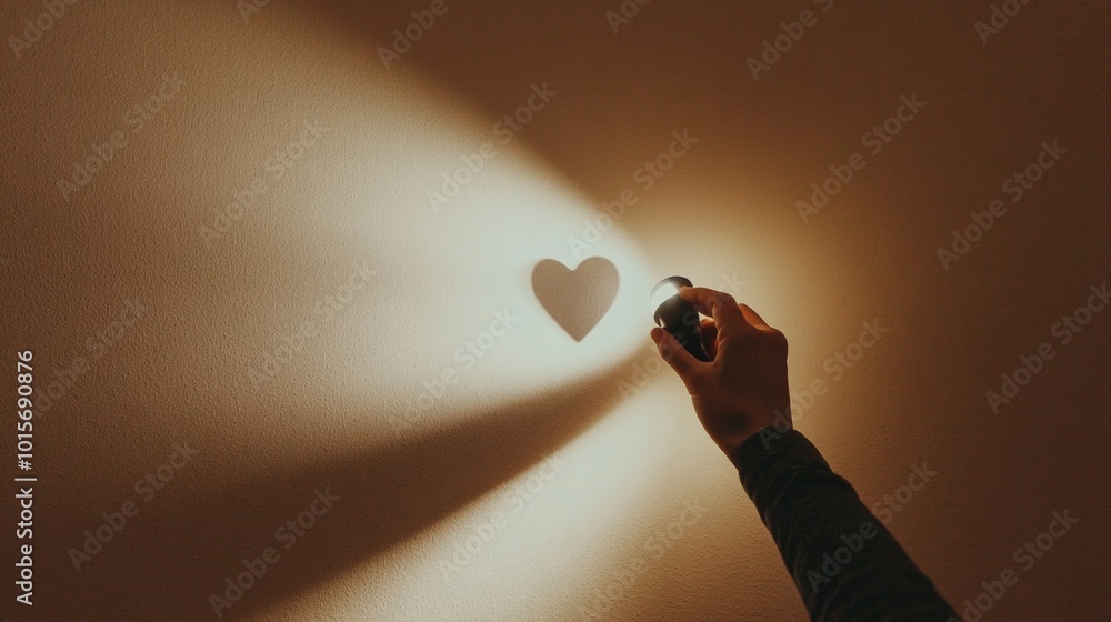 Poster Minimalist Art Creating Heart Shadows with Flashlight