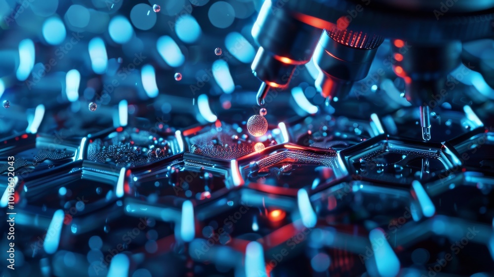 Aufkleber nanotechnology innovation background with nano-sensors and nano-scale manipulation tools