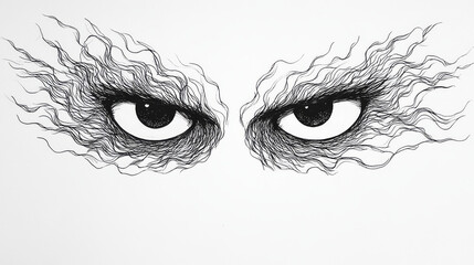 Obraz premium A pair of intense eyes drawn with intricate detail, each surrounded by swirling lines.