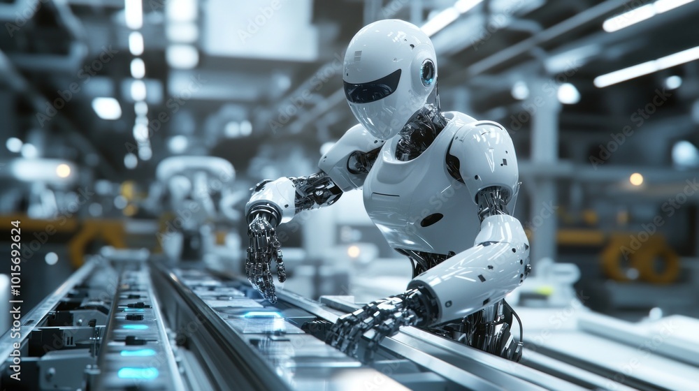 Poster robot in a factory