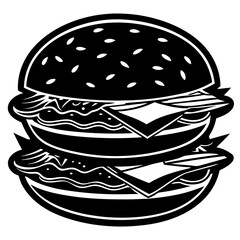 Burger silhouette Vector. Burger Flat vector illustration Barbecue Burger Vector silhouette