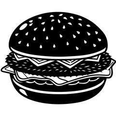 Burger silhouette Vector. Burger Flat vector illustration Barbecue Burger Vector silhouette