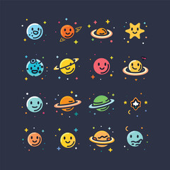 Set planet logo cute vector icon illustration style