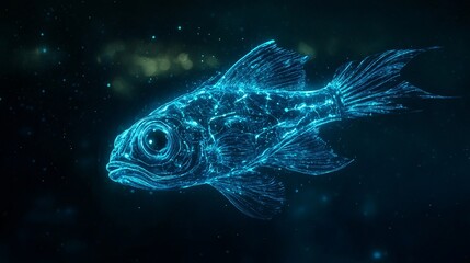 Fototapeta premium Glowing Lanternfish Swimming in Dark Waters