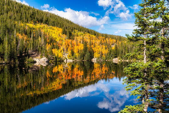 Fall colors and autumn in Rocky Mountain National Park, Colorado. Estes Park, Colorado.