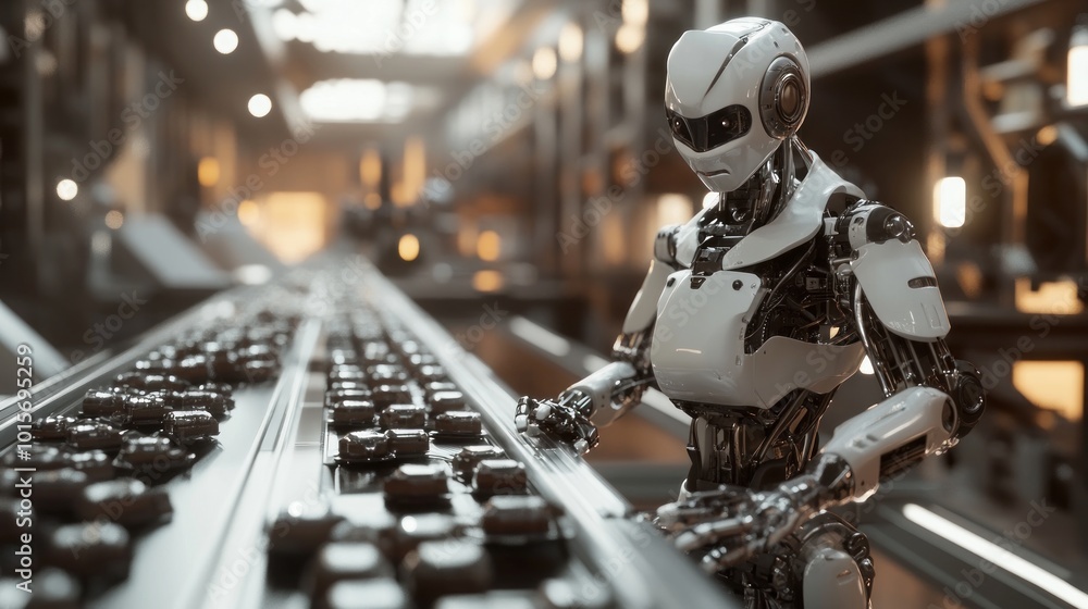 Poster robot on assembly line