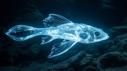 Naklejka premium Bioluminescent Lanternfish in Underwater Environment